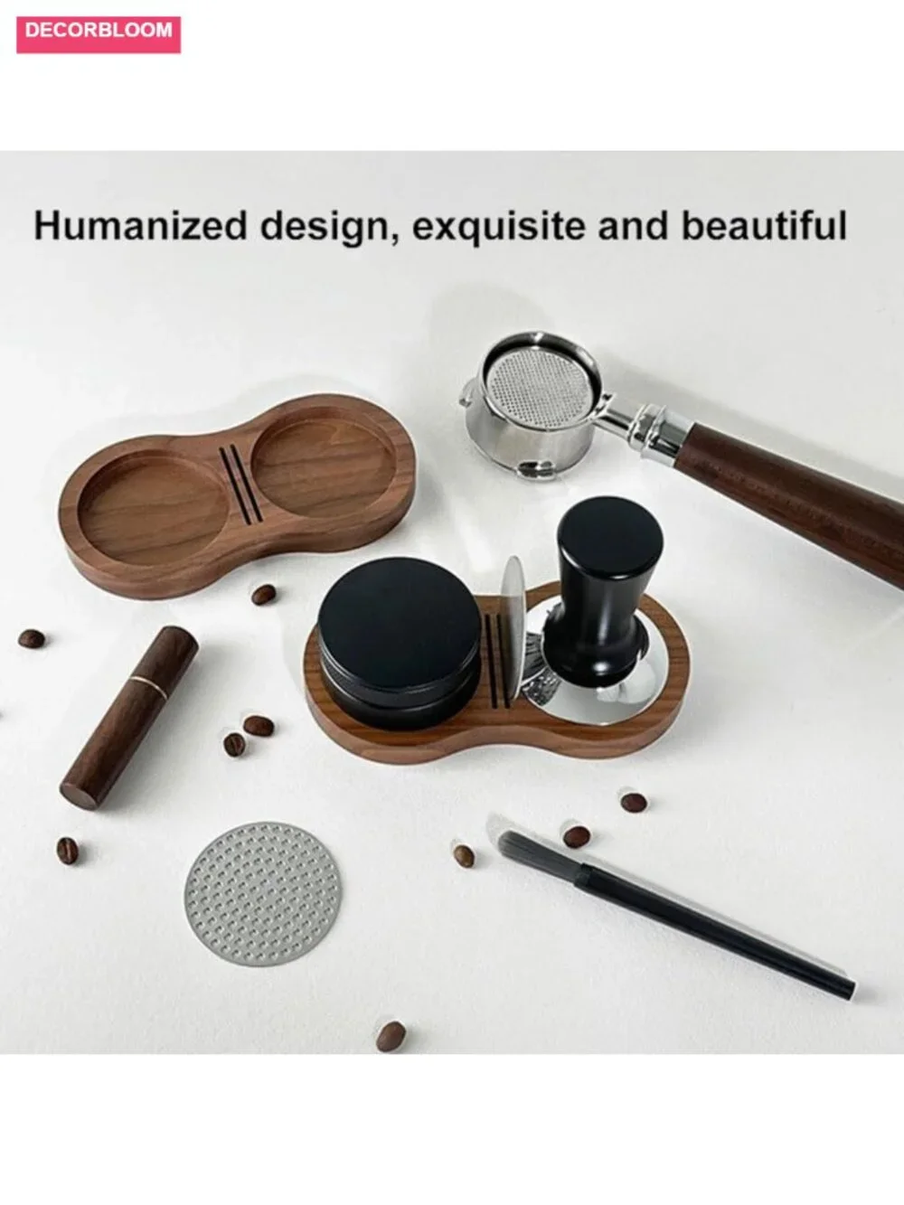 Espresso Tamping Station Walnut Coffee Organizer Tamper Holder Barista Tool